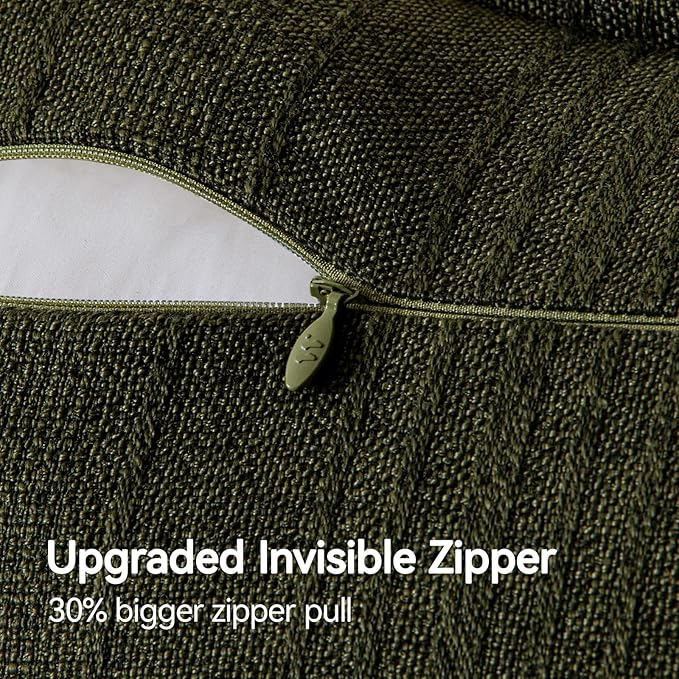 a moment Linen Pillow Covers Set of 2,Boho Farmhouse Throw Pillowcases Neutral Textured Decorative Covers for Couch Sofa Bed, Soft Linen Blend Accent Case Cushion Home Decor 18"x18"Dark Green