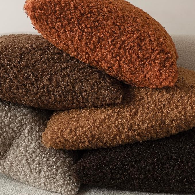 Foindtower 2 Pieces 24x24 Inch Burnt Orange, Faux Fur Throw Pillow Cover Accent Sherpa Furry Pillow Cover Fuzzy Soft Pillowcases Cozy Sheepskin Decorative Fleece Cushion Case for Bed Couch Living Room