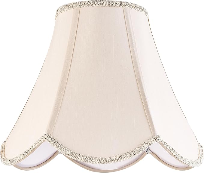 GO&SO 2 Pcs Barrel Lamp Shades Yellowish Beige Lamp Shade 6x13x10.6"(Spider) Bell Lamp Shade for Floor Lamps&Table Lamp,Scalloped Lampshade Modern Petal Edge Braid,Faux Silk Fabric,Easy Assembly