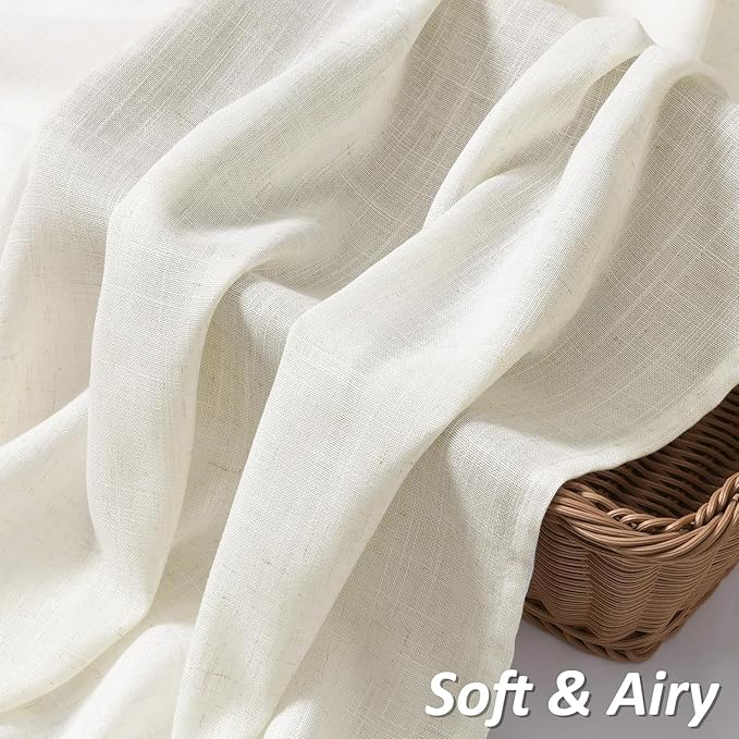 Guken Extra Wide Curtains 102 Inches Long Linen Sheer Curtains Light Filtering Semi Sheer Linen Drapes for Patio Sliding Door with Rod Pocket 100 x 102 Drapes Living Dining Room 2 Panels,Natural