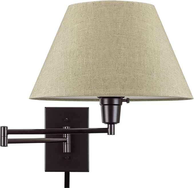 Kira Home Cambridge 15" Swing Arm Wall Lamp - Plug in/Wall Mount + Latte Mocha Fabric Shade, 150W 3-Way + Cord Covers, Black Finish