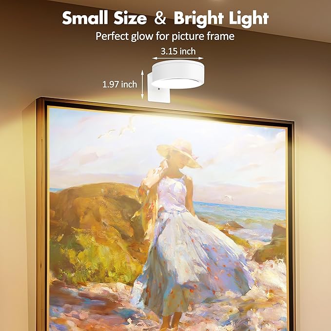 3Pcs Picture Light Battery Operated, Wireless Led Painting Light with Remote Dimmable and Timer, 3 Lighting Modes Art Display Light for Picture Frame Artworking Portrait, Wall Decorative Puck Lights