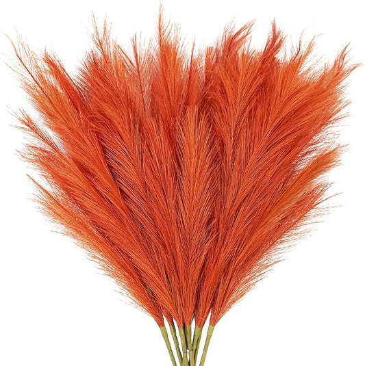 8pcs Orange Pampas Grass Tall, 35" Fluffy Faux Colored Pompas Grass Artificial Orange Pampas Stems Vase Filler Fall Flower Arrangement for Home Wedding Centerpieces Autumn Bohe Decor