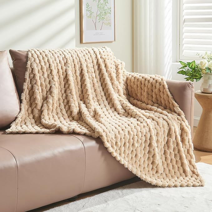 NEWCOSPLAY Super Soft Throw Blanket Brown Premium Silky Flannel Fleece 3D Clouds Stylish Jacquard Lightweight Bed Blanket All Season Use 350GSM (Brown, Throw(50"x60"))