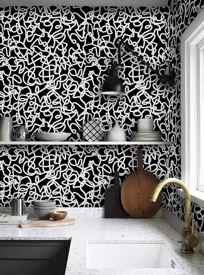 Ismoon 17.3"x78.7" Peel and Stick Wallpaper Black and White Contact Paper Black Modern Striped Removable Self-Adhesive Wall Paper Renter Friendly Wallpaper for Bathroom Bedroom Cabinets Decor Vinyl