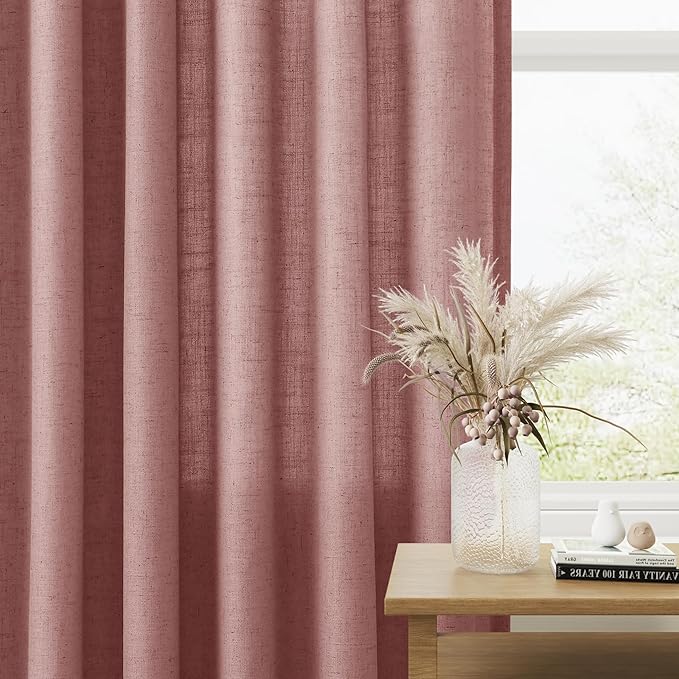 Guken Canyon Rose Linen Curtains 108 Inches Long 2 Panel Set Rod Pocket Semi Sheer Dining Room Cozy Bedroom Decor Cotton Look Country Rustic Farmhouse Boho Curtains 52x108