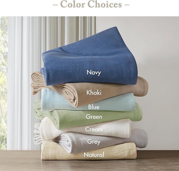 Madison Park Freshspun Basketweave Luxury Cotton Blanket Cream 66x90" Twin Size Basketweave Premium Soft Cozy 100% Cotton For Bed, Couch or Sofa