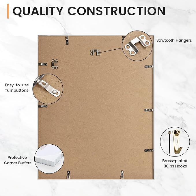 16x20 inch Metal Picture Frame - 16 x 20 Thin Aluminum Photo Frames with 11x14 Removable Mat - High Definition Plexiglass - Vertical and Horizontal Display - Wall Hook Hanging Hardware Included - Silver, Set of 4