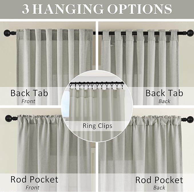 DONREN Light Grey Curtains 84 Inch Length for Living Room 2 Panel Back Tab Rod Pocket Drape Light Filtering Semi Sheer Linen Textured Curtain for Bedroom Modern Farmhouse Decor 50x84 Long