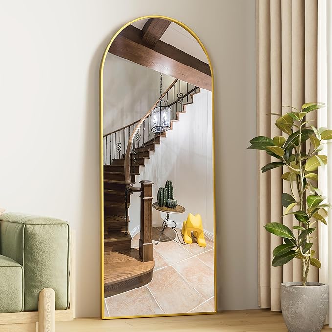 Floor Mirror, 64"x21" Gold Full Length Mirror, Arched Mirror Full Length, Freestanding Mirrors, Arch Floor Length Mirrors with Thin Aluminum Frame Hanging or Leaning, Wall Mounted Mirror for Bedroom