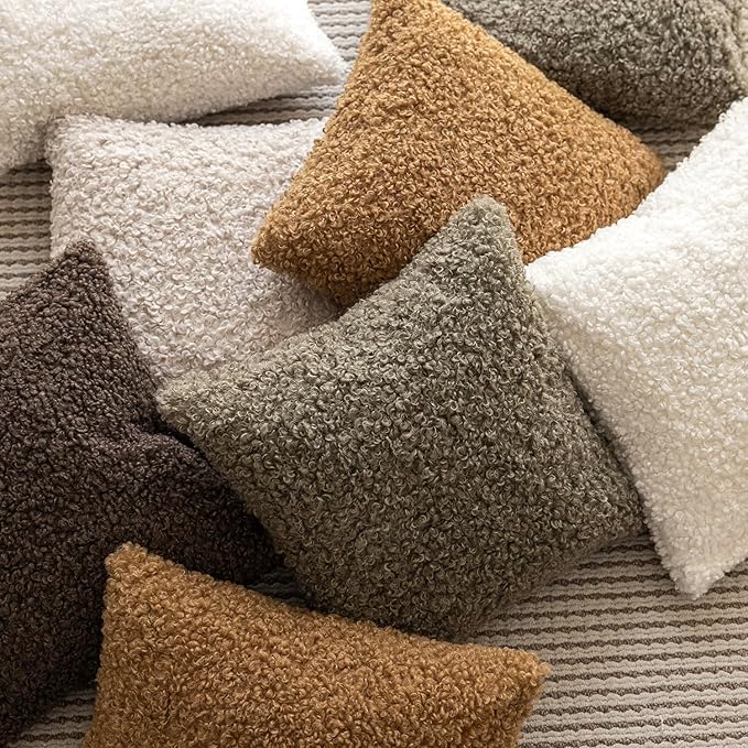 Foindtower 2 Pieces 26x26 Inch Sage Green, Faux Fur Throw Pillow Cover Accent Sherpa Pillow Fuzzy Soft Pillowcases Sheepskin Decorative Fleece Cushion Case for Bed Couch Living Room