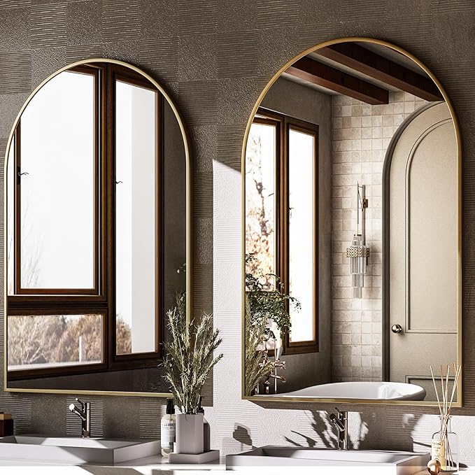 HARRITPURE Arched Wall Mirror 24"x36" – Gold Metal Frame Vanity Mirrors for Bedroom, Entryway, Living Room Decor