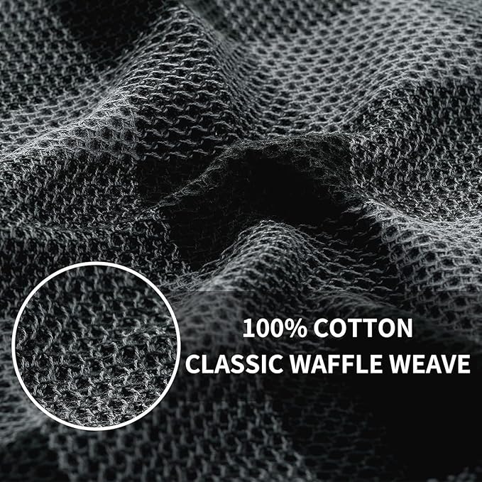 Homaxy 100% Cotton Waffle Weave Check Plaid Kitchen Towels, 20 x 28 Inches, Super Soft and Absorbent Dish Towels for Drying Dishes, 4-Pack, Black & Grey