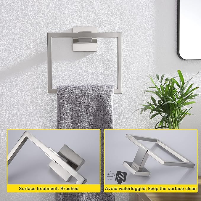 KOKOSIRI Bath Towel Ring 2PC Towel Hanger Bathroom Towel Holder Towel Rack Wall Mounted Stainless Steel 2 Pack, Brushed Steel, B3004BR-P2