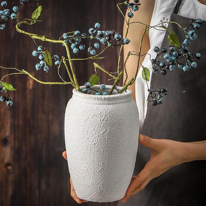 Ceramic Farmhouse Flower Vase, 8.2 Inch Terracotta Rustic Vase, Christmas Decorative Pottery Flower Vases for Living Room, Entryway, Table, Shelf Decor