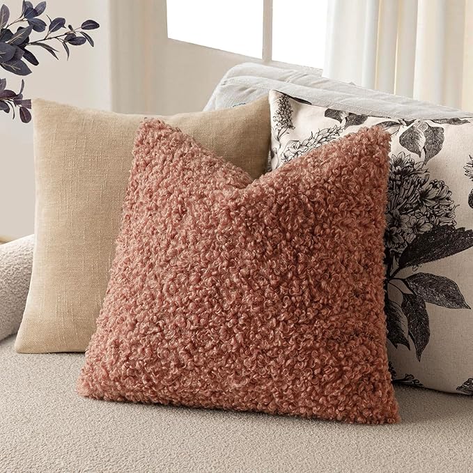 Foindtower 2 Pieces 22x22 Inch Dusty Pink, Faux Fur Throw Pillow Cover Accent Sherpa Furry Pillow Covers Fuzzy Soft Pillowcases Cozy Sheepskin Decorative Fleece Cushion Case for Bed Couch Living Room