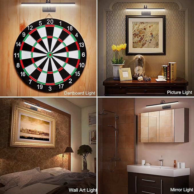 FUNCHDAY Picture Light Wireless, Rechargeable Battery Operated Painting Light with Remote, Dimmable 48 LED Art Lighting, 16" Picture Lights for Wall Paintings,Gallery Display,Dartboard (Dark Bronze)