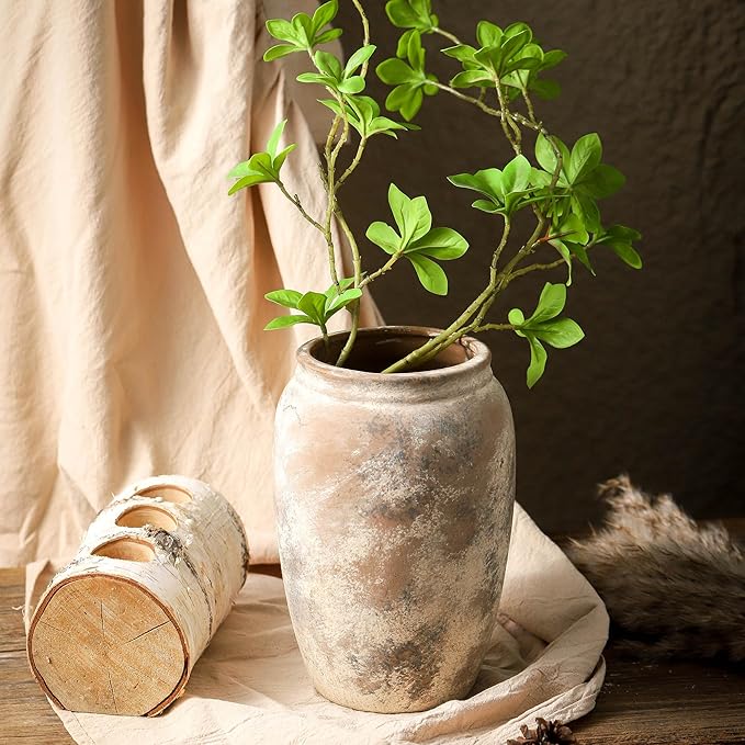 Ceramic Rustic Vase, 8.2 Inch Farmhouse Flower Vase, Christmas Decorative Vintage Vase Boho Decor for Home Decor, Living Room, Entryway, Holiday Wedding New Year Gifts