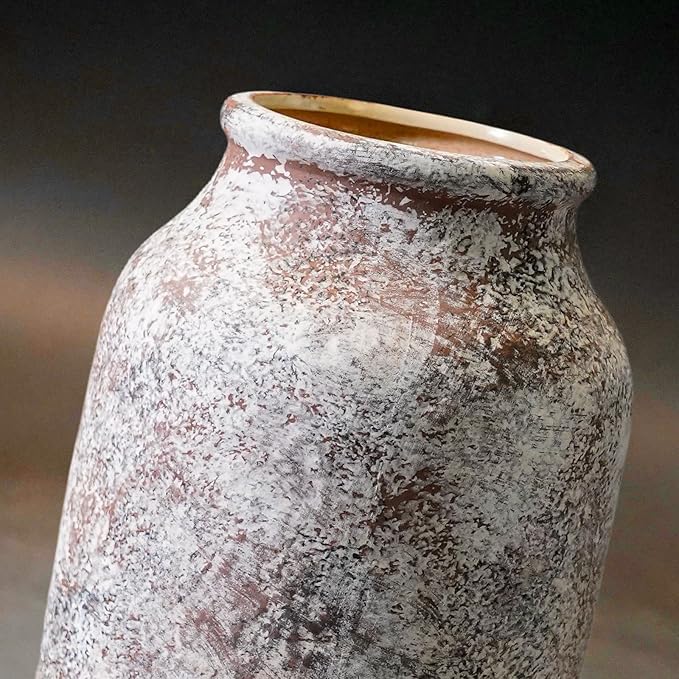 Ceramic Rustic Farmhouse Vase, Terracotta Pottery Flower Vase, Farmhouse Decor for Shelf, Table, Living Room, Bedroom Decor, 9 Inch