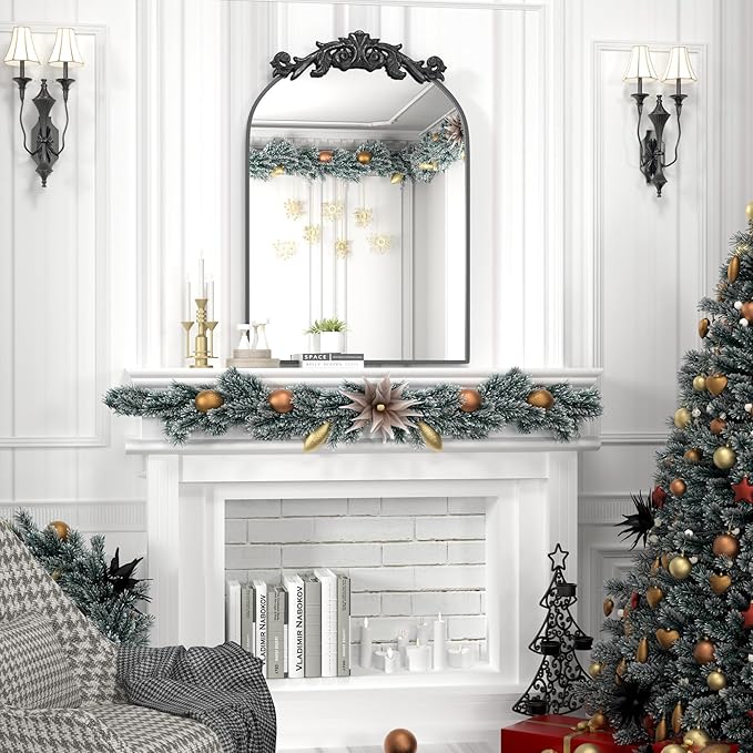 PAIHOME Arched Mirror, 24x36 Inch Antique Black Wall Decor Mirror with Metal Frame, Wall Mounted or Leaning