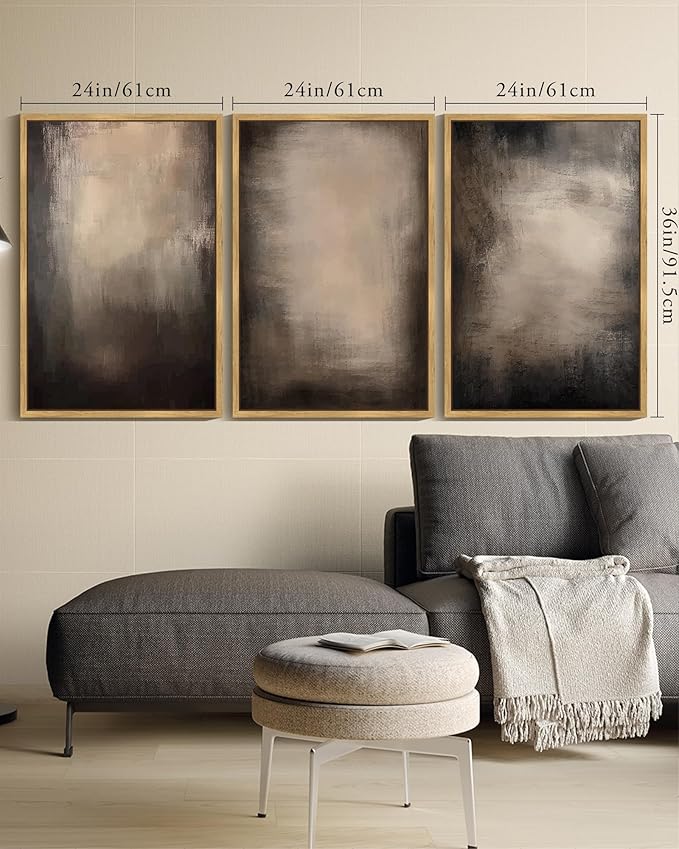 KUVIOKE Abstract Framed Wall Art Set Earthy in Deep Brown and Beige Tones Modern Art Decorative Home Decor 24x36in (Natural Framed)