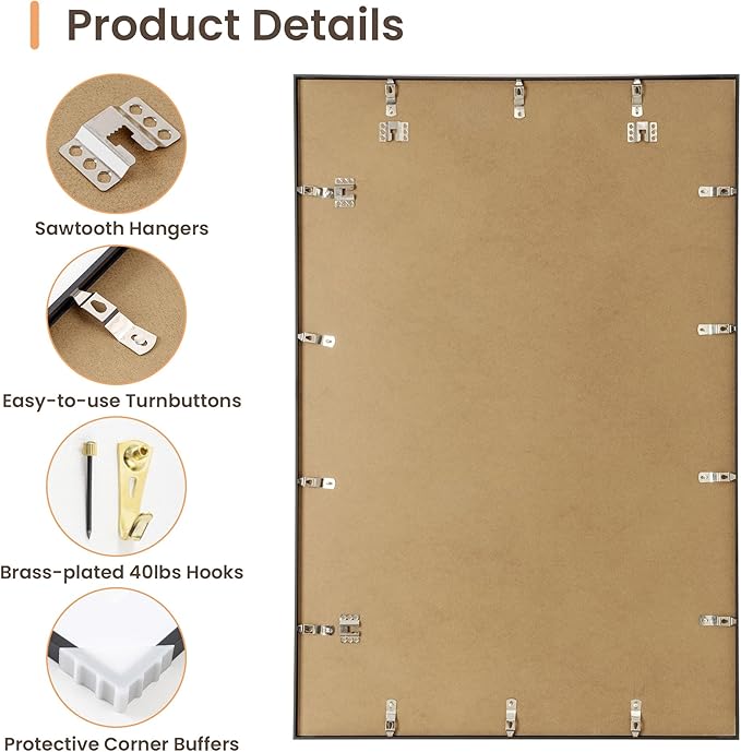24x36 Metal Picture Frames, Aluminum Poster Frame with Removable Mat for 20x30 Photo, 24x36 Thin Hanging Frames, Sawtooth Picture Hangers Included for Home Wall Decor, Black, Set of 1