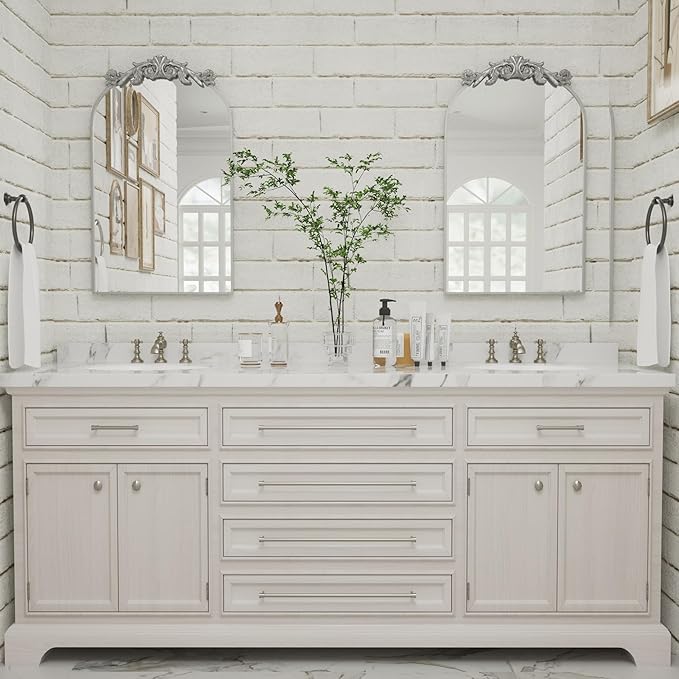 PAIHOME Arched Mirror, 19x30 Inch Antique Mirror Silver Wall Decor Mirror Metal Frame Wall Mounted Mirror for Home Entryway Leaning