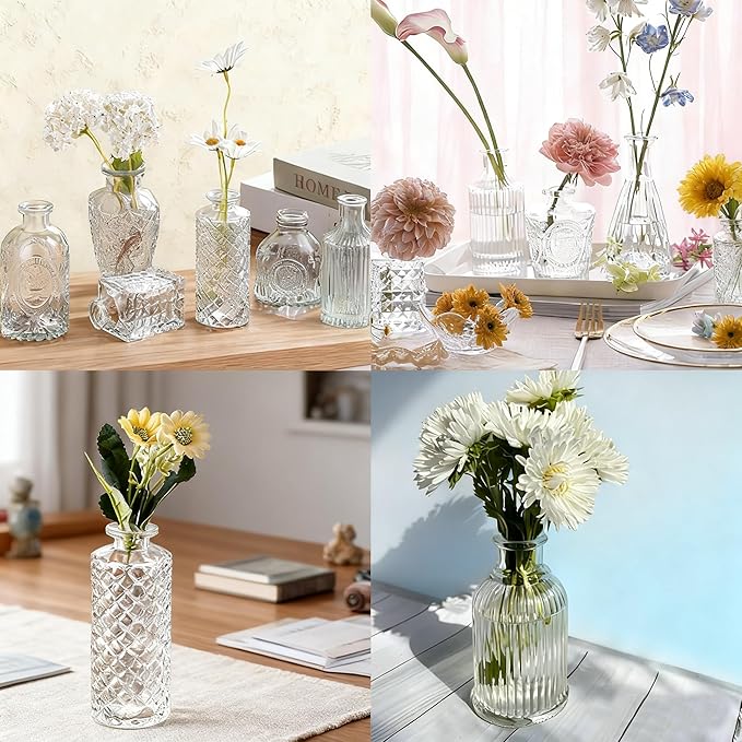 Glass Bud Vase Set of 12 Pcs, Small Glass Vases for Flowers, Vintage Vases for Centerpieces, Small Flower Design for Centerpieces Wedding Decorations Home Flower Party Decor