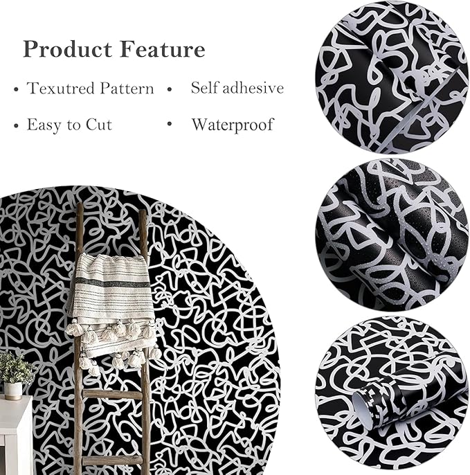 Ismoon 17.3"x590" Peel and Stick Wallpaper Black and White Contact Paper Black Modern Striped Removable Self-Adhesive Wall Paper Renter Friendly Wallpaper for Bathroom Bedroom Cabinets Decor Vinyl