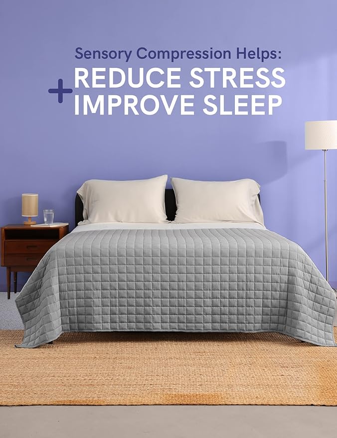 YnM 25lbs Weighted Blanket for Adults, Cotton Heavy Bed Throw Blanket with Cooling Glass Beads for All Season Use, Ideal for One Person of 240lbs (60x80 Inches, Queen Bed, Light Grey)