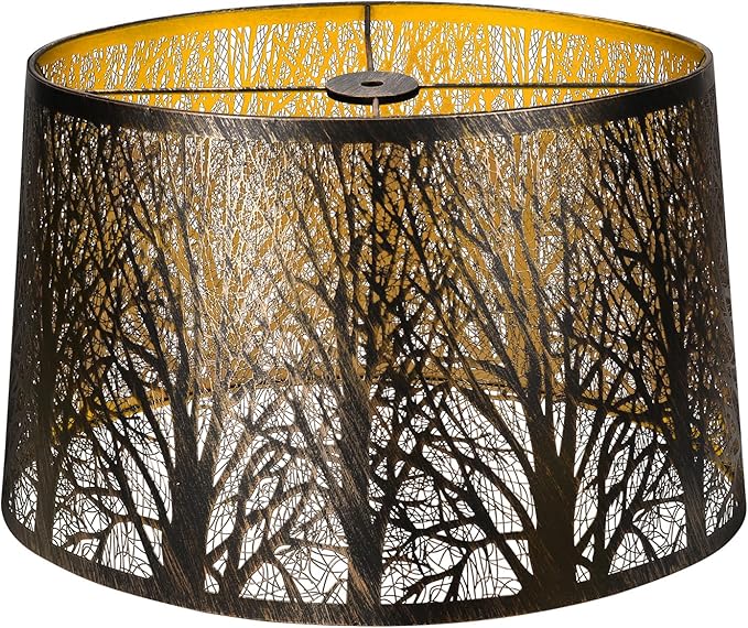 Metal Lamp Shade, Large Lampshade for Table Floor Lamps, (12×8)'' Top×(14×10.5)'' Bottom×8.5" Height Oval Shade, Etched Forest Gothic Style Replacement Lamp Shade(Spider), Bronze Gold
