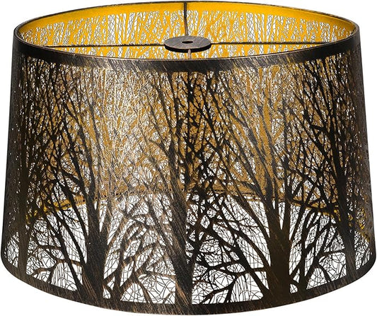 Metal Lamp Shade, Large Lampshade for Table Floor Lamps, (12×8)'' Top×(14×10.5)'' Bottom×8.5" Height Oval Shade, Etched Forest Gothic Style Replacement Lamp Shade(Spider), Bronze Gold