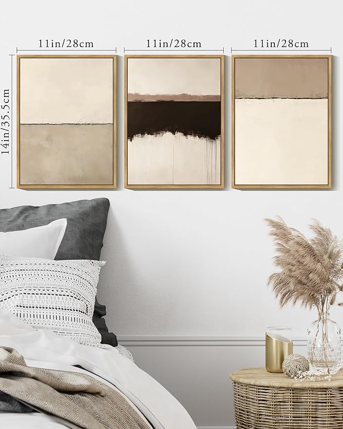 KUVIOKE Abstract Framed Wall Art Minimalist Beige Gray Pastel Watercolor Wall Decor Modern Illustration Neutral Art Painting Home Decor 11x14in (Natural Framed)