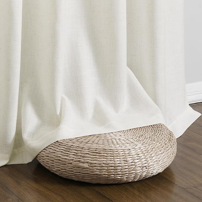 Guken Extra Wide Curtains 102 Inches Long Linen Sheer Curtains Light Filtering Semi Sheer Linen Drapes for Patio Sliding Door with Rod Pocket 100 x 102 Drapes Living Dining Room 2 Panels,Natural