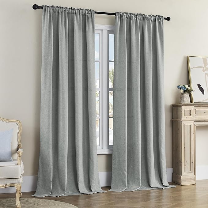 Linen Curtains Natural Linen Blended Curtains Back Tab Window Treatments Panels Drapes for Living Room/Bedroom, Elegant Light Filtering Semi Sheer Curtains (Set of 2, 50" x 96"，Dove Grey)
