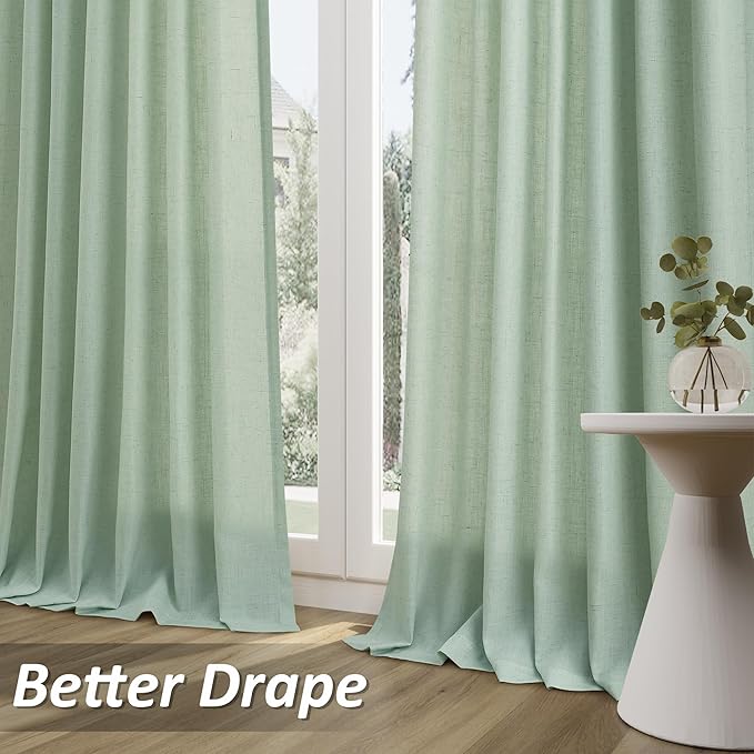 Guken Aqua Green Linen Curtains 84 Inches Long 2 Panel Set Rod Pocket Semi Sheer Dining Room Cozy Bedroom Decor Cotton Look Country Rustic Farmhouse Boho Curtains 52x84