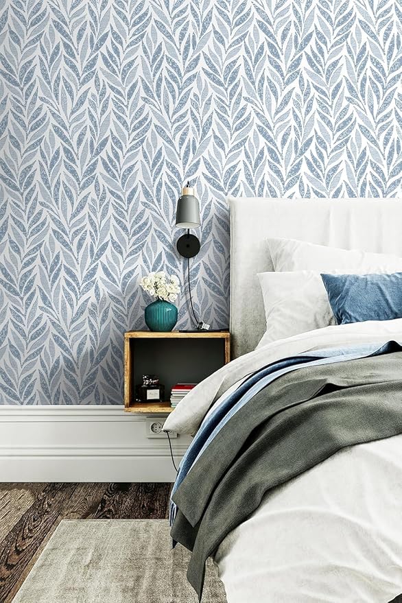 Safiyya 787"x17.3" Blue Peel and Stick Wallpaper Boho Contact Paper Modern Stick on Wallpaper for Bathroom Adhesive Kitchen Wall Paper Vinyl Rolls