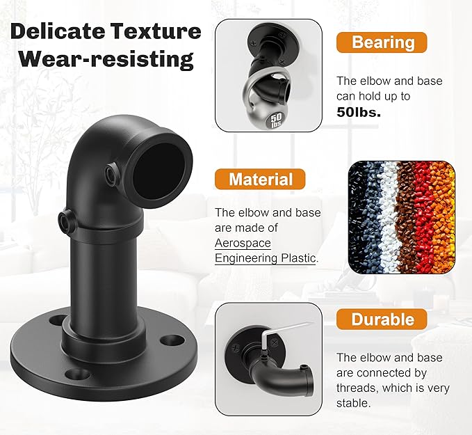 OEMQOBE Curtain Rods for Windows 16 to 120 Inches, Heavy Duty Industrial Curtain Rods 2 pack, Adjustable Wrap Around Blackout Curtains Rod, Black Drapery Rod, 1 Inch Indoor/Outdoor Drapery Pole