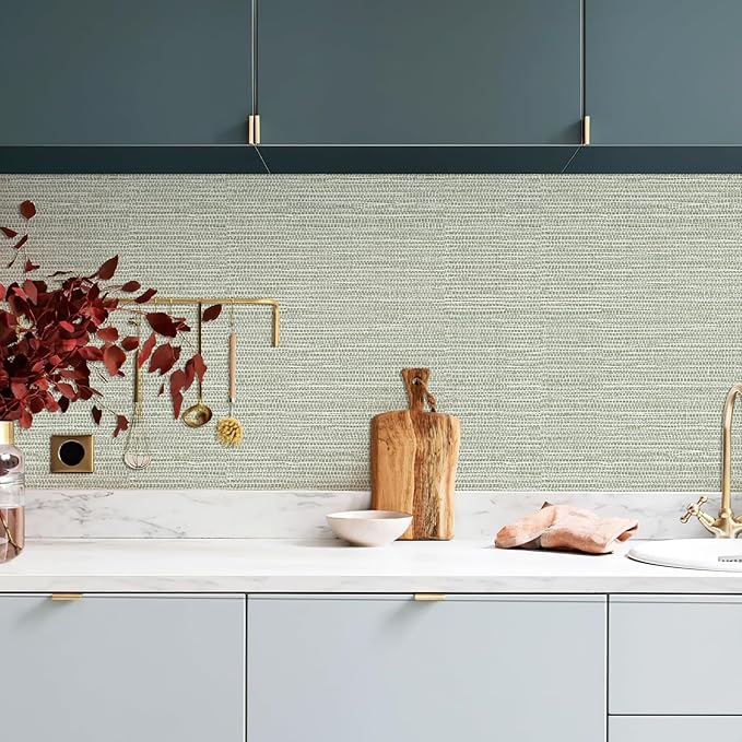 Grasscloth Peel and Stick Wallpaper 17.3" x 60" Renter Friendly, Neutral Textured Grassweave Wallpaper Self Adhesive Removable for Bathroom Bedroom