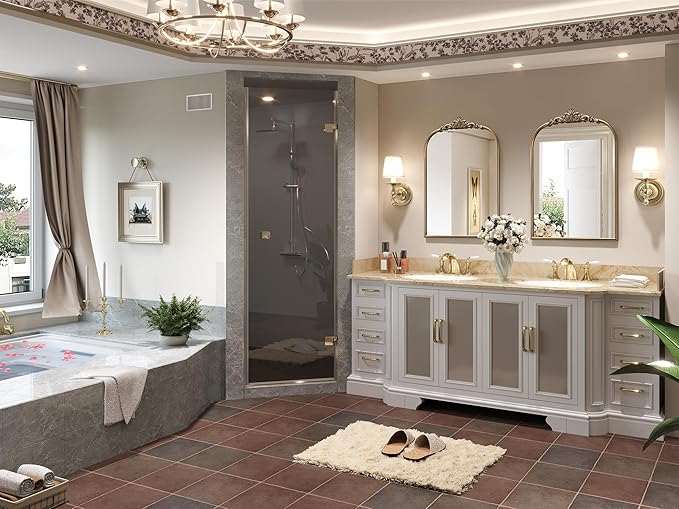 24" x 36" Antique Gold Arched Mirror for Wall, Vintage Brass Bathroom Mirror with Metal Frame, Bronze Ornate Gold Vanity Mirror for Entryway, Mantel, Powder Room