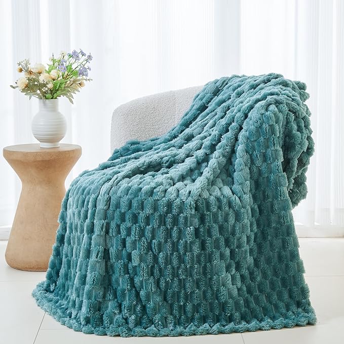 NEWCOSPLAY Super Soft Throw Blanket Light Teal Premium Silky Flannel Fleece 3D Clouds Stylish Jacquard Lightweight Bed Blanket All Season Use 350GSM (Light Teal, Throw(50"x60"))