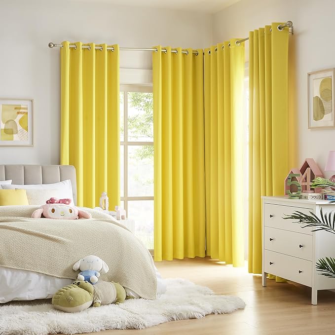 DUALIFE 120 Inch Length Extra Long Yellow Illuminating Blackout Curtain Panels/Drapes for Living Room Solid Room Darkening Bedroom Curtains Thermal Insulated Grommet Top 60x120