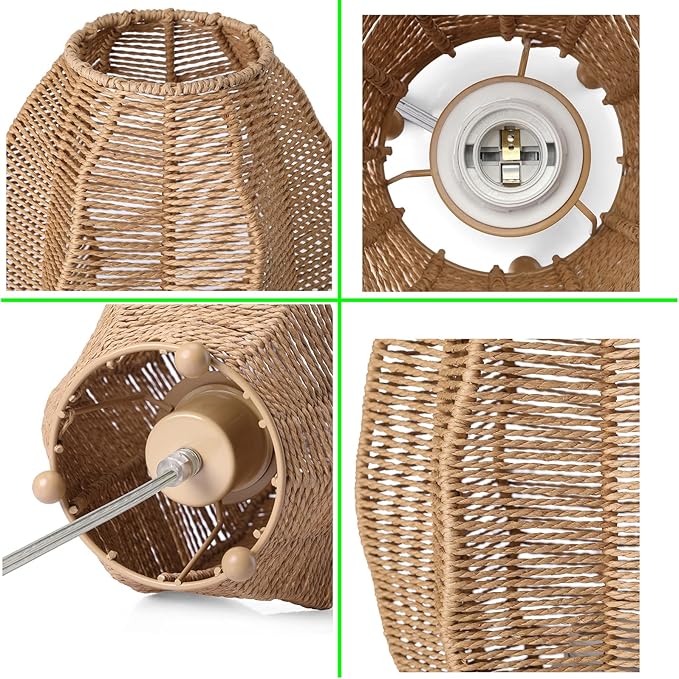 Rattan Woven Side Table Lamp for Bedroom Living Room, Boho Coastal Lamp Farmhouse Nightstand Lamp Tripod Desk Lamps Mid Century for Beach Room Kids Room Cafe Bar