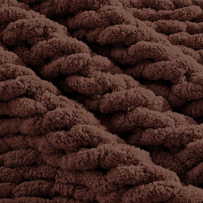 Carriediosa Chunky Knit Throw Blanket 60" X 80" Twin, 100% Hand Made Large Chenille Loop Yarn Soft Fluffy Throws for Couch Sofa Bed, Big Crochet Cozy Heavy Thick Cable Woven Blanket, Cocoa Brown