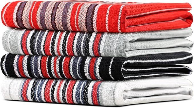 Urban Villa Kitchen Towels (20x30 Inches 4 Pack) Extra Large Premium Salsa Stripes Dish Towels for Kitchen Dish Cloths Highly Absorbent 100% Cotton Kitchen Hand Towels with Hanging Loop Tea Towels