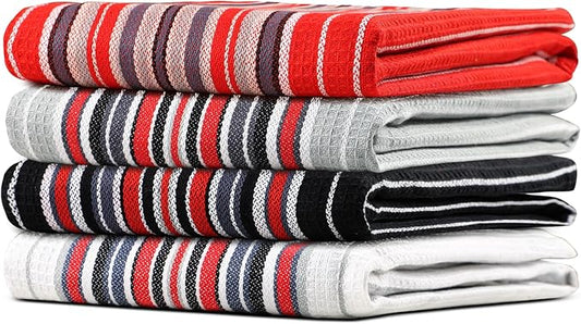 Urban Villa Kitchen Towels (20x30 Inches 4 Pack) Extra Large Premium Salsa Stripes Dish Towels for Kitchen Dish Cloths Highly Absorbent 100% Cotton Kitchen Hand Towels with Hanging Loop Tea Towels