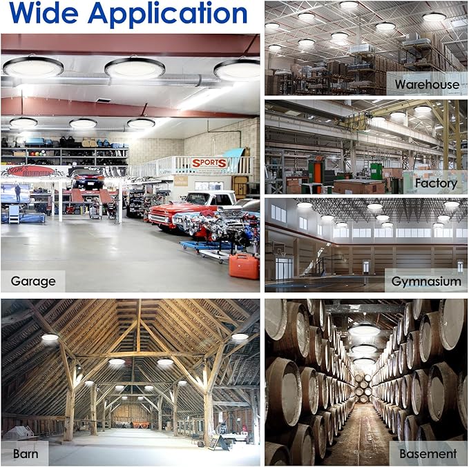 LED High Bay Light ECO 200W x1, 13' UFO Ceiling Lighting Fixture w/Plug for Garage Shop Warehouse Workshop, 5000k 22500lm Non-Dimmable IP65 (Count of 1 Black)