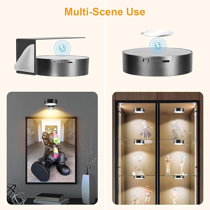 3-Pack Picture Lights for Wall, Rechargeable Battery Operated LED Painting Light with Remote Control Dimmable & Timer, 3 CCT Magnetic Art Display Lighting, Wireless Wall Decor Puck Light, Black