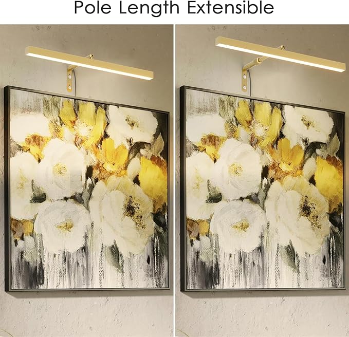 Glod LED Picture Lights for Paintings Plug in,15.75 Inch Adjustable Art Light for Display Art Work, 3 Color Lighting, Plug in Picture Light with Remote for Frame Dartboard, Gold