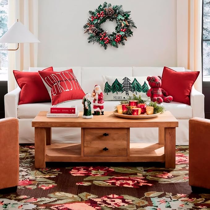 ZWJD Christmas Pillow Covers 12x20 Set of 2 Chenille Throw Red Cushion Covers with Elegant Design Soft and Luxurious Decorative Pillows for Couch, Bed, and Christmas Decor